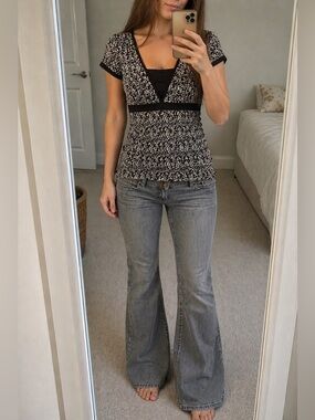 Vintage‎ Y2K Abstract Babydoll Blouse Women Medium Coquette Going Out Top 2000s